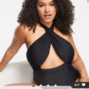 South Beach Curve Exclusive halter cut out swimsuit in black